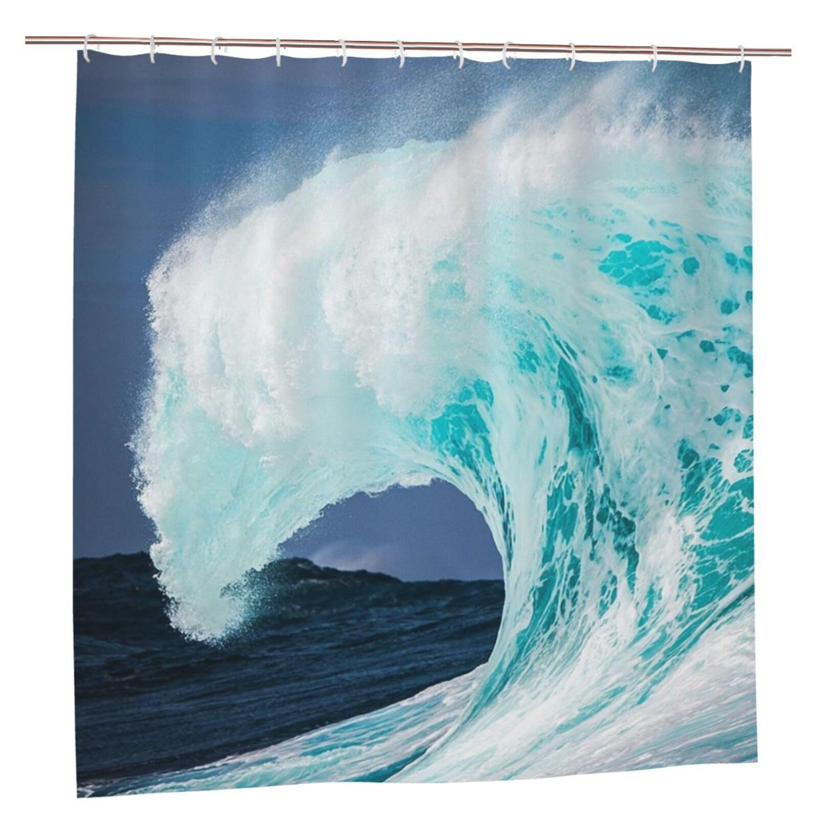 Rideau de douche imperméable contre les fuites d'eau en tissu polyester vague océanique