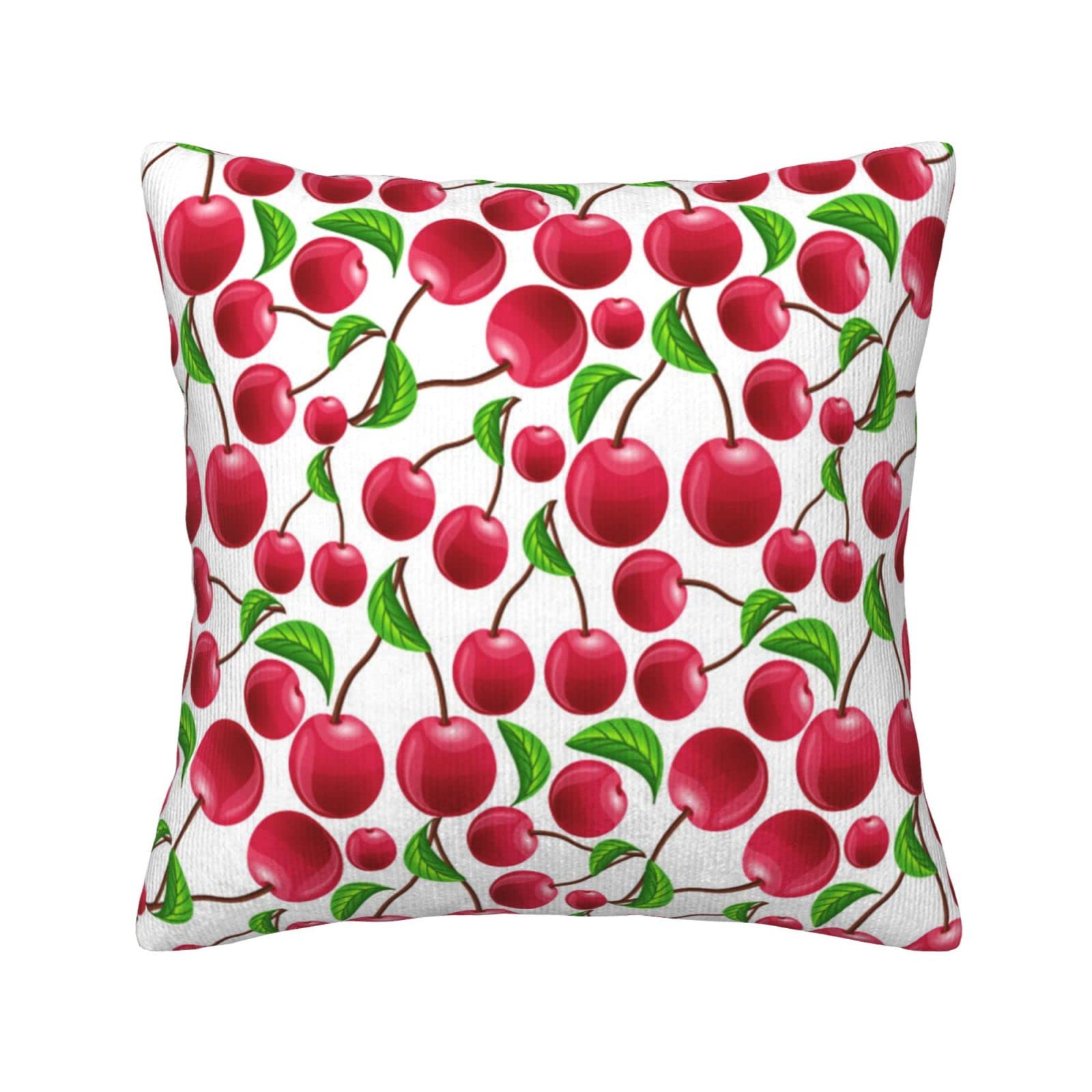 Coussin velours côtelé cerises rouges pour déco salon et chambre