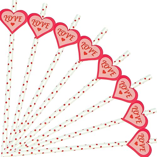 100 popotes de papel para el día de San Valentín, pajitas desechables con forma de corazón rojo, pajitas para el día de San Valentín, regalos de