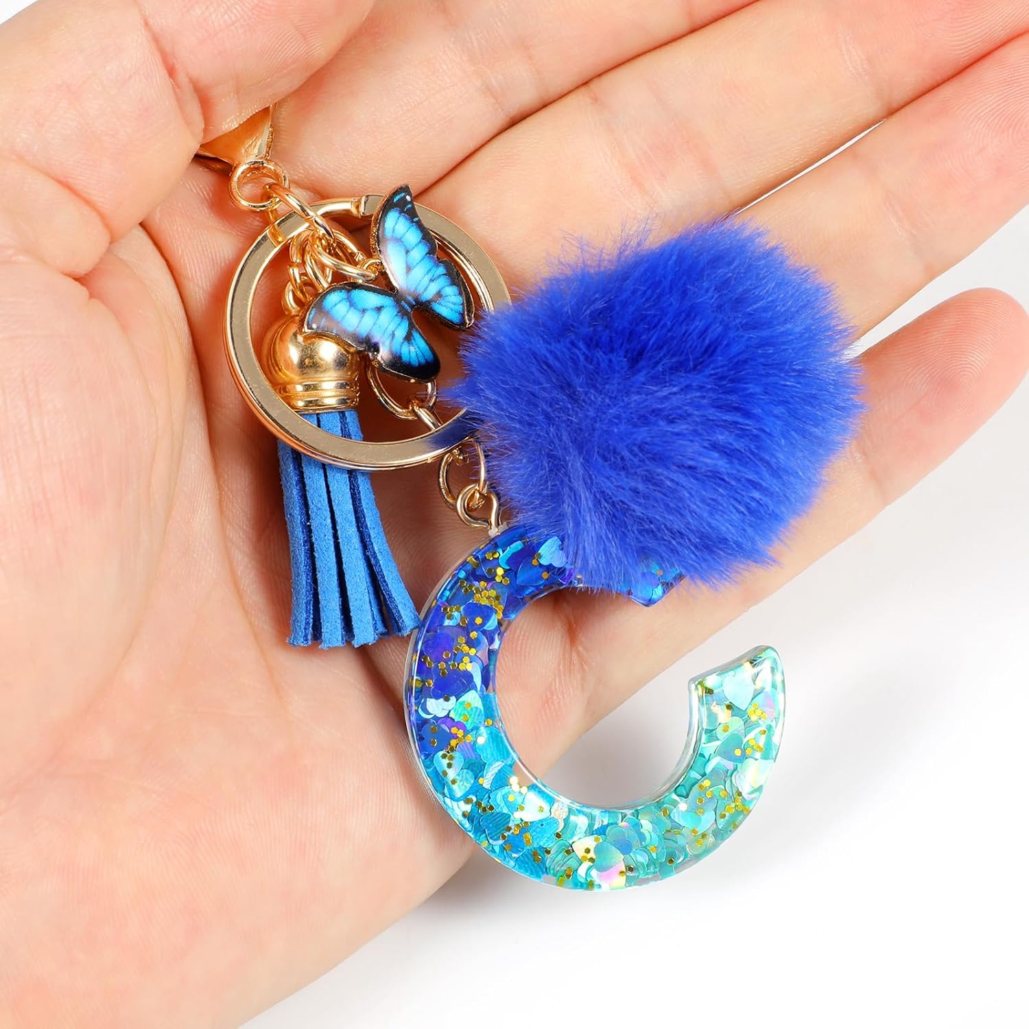 MWOOT Name Initial Letter Keychain, Blue Car Keyrings for Women, Personalized Resin Charms for Door Car Key Handbag Decor image 5