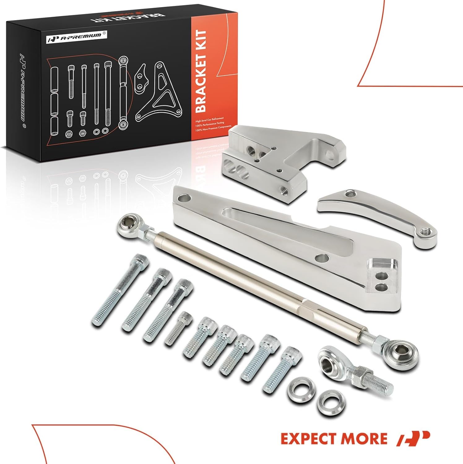 A-Premium Polished Aluminum Alternator Bracket Kit Compatible with Chevy Big Block, with Short Water Pump