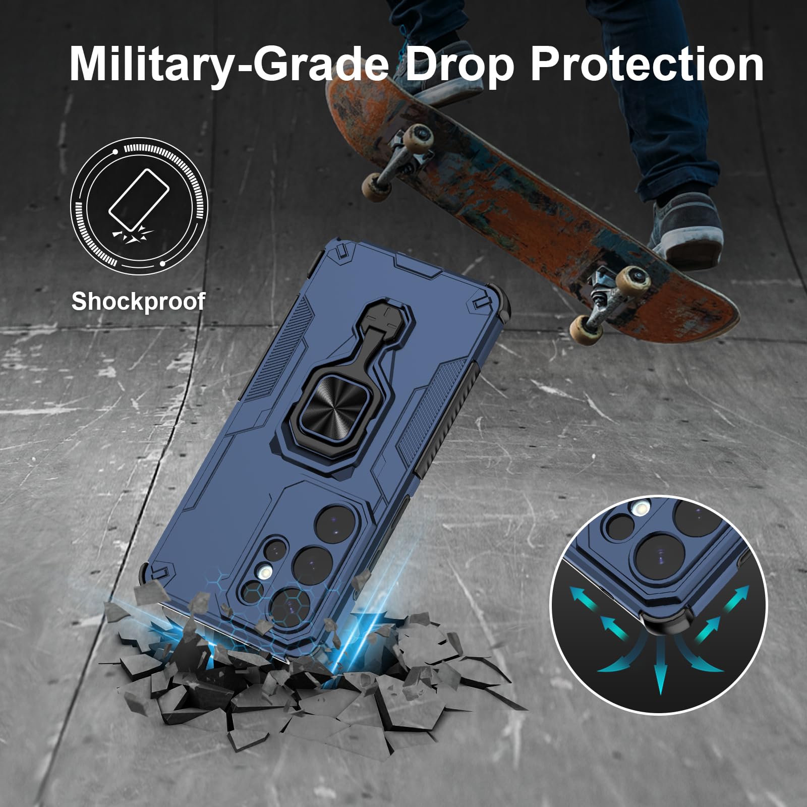 Funda para Xiaomi Redmi Note 15 Pro 5G, Carcasa Antigolpes con Soporte anular metálico, Case Protectora de Grado Militar, Azul — view 811