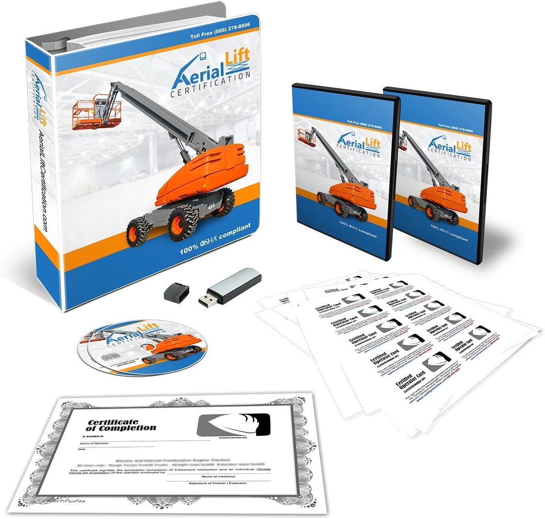 OSHA Compliant Aerial Lift Operator COMPLETE Training Kit With Certificates Of Completion, Operator Cards, Student Hand Outs, Hands On Evaluation Checklist And More! Contains EVERYTHING You Need To Stay OSHA Compliant & Proper Employee Training
