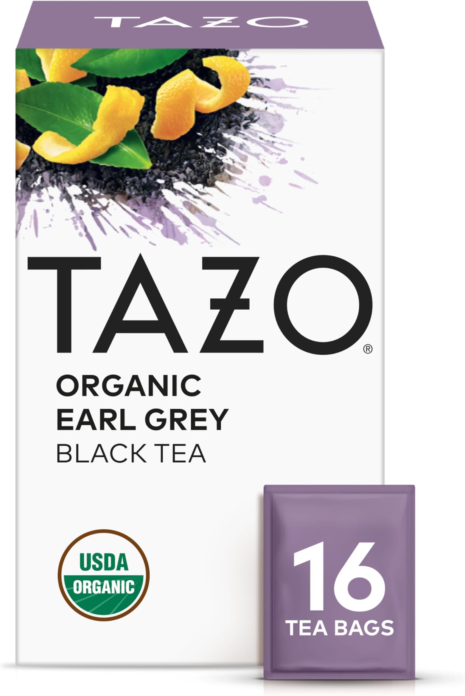 Organic Earl Grey Tea Bags, Black tea with Caffeine, 16 Total Tea Bags