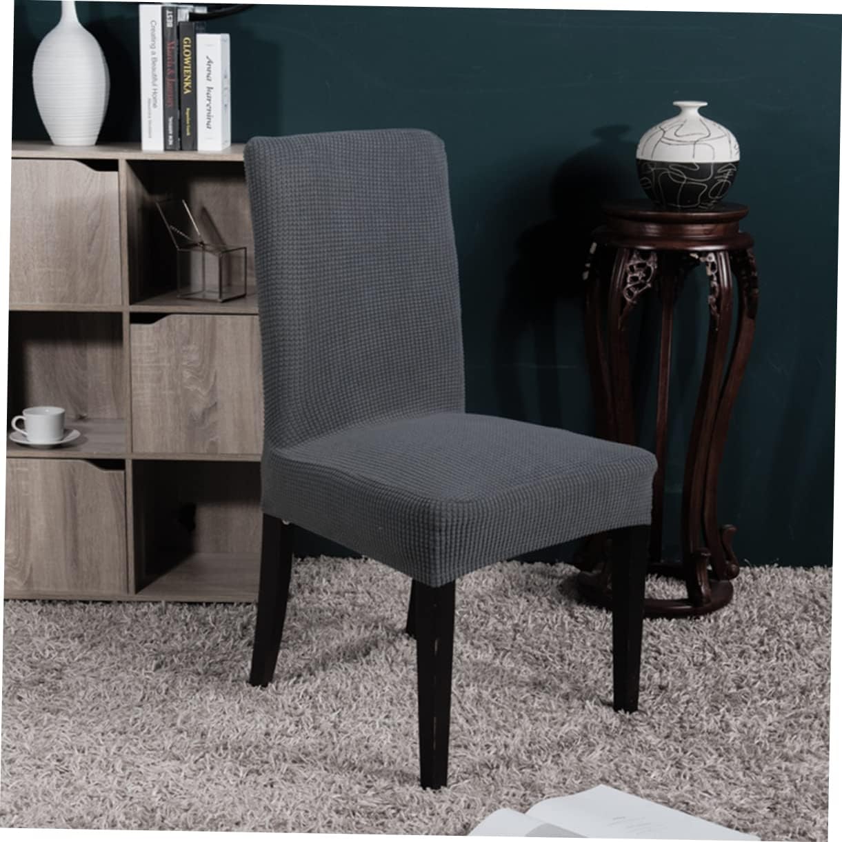 4pcs Stretchy Chair Covers Removable Elastic Seat Protector for Dining Chairs Fit for Home Office Weddings Grey