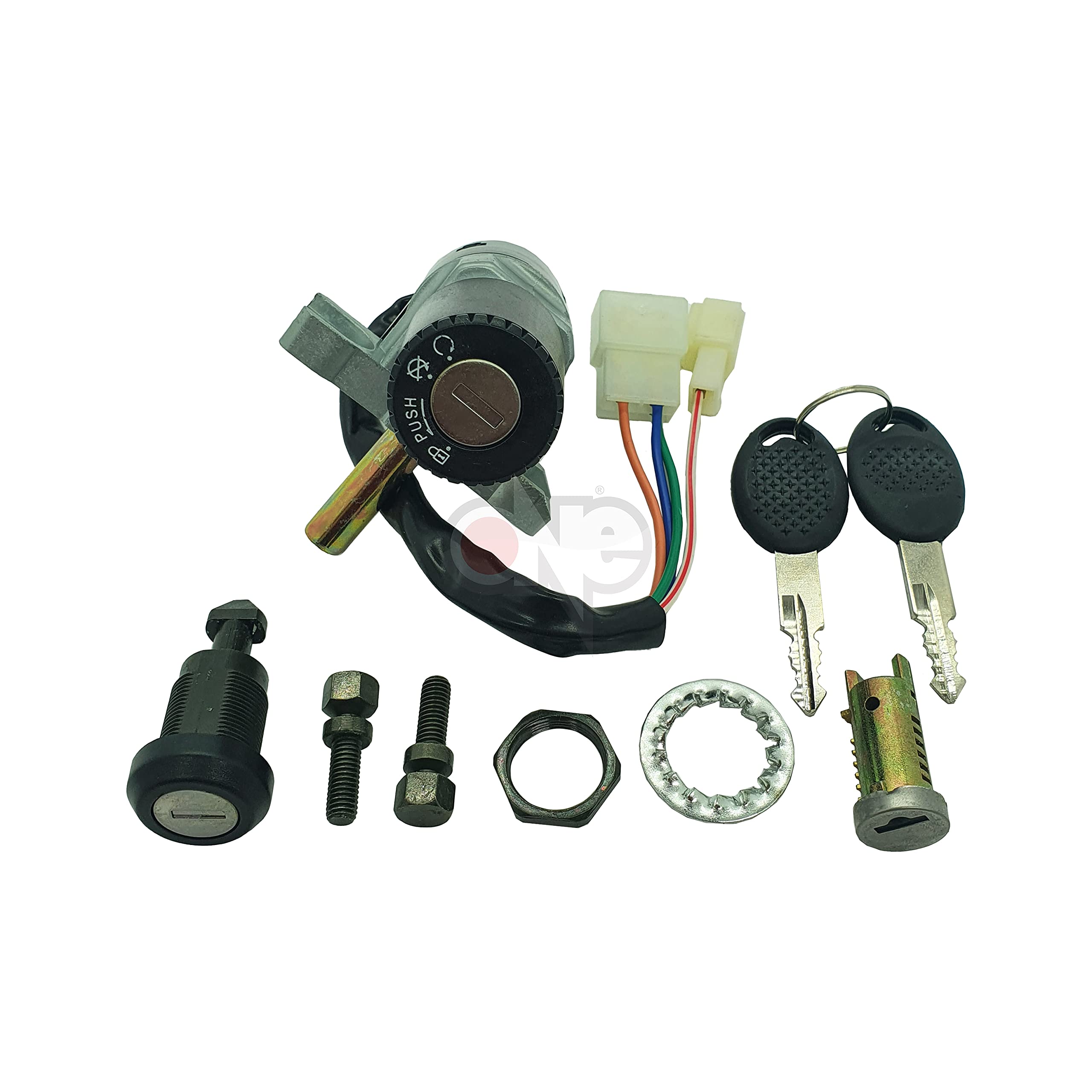 One by camamoto Kit Serrature Completo Blocchetto Chiavi avviamento (cod 208109 Completo Compatibile con Aprilia Scarabeo/Restyling 4 Tempi 50-100cc Anno 2001 al 2010 | RIF. Orig. AP8202329 / 85180R)