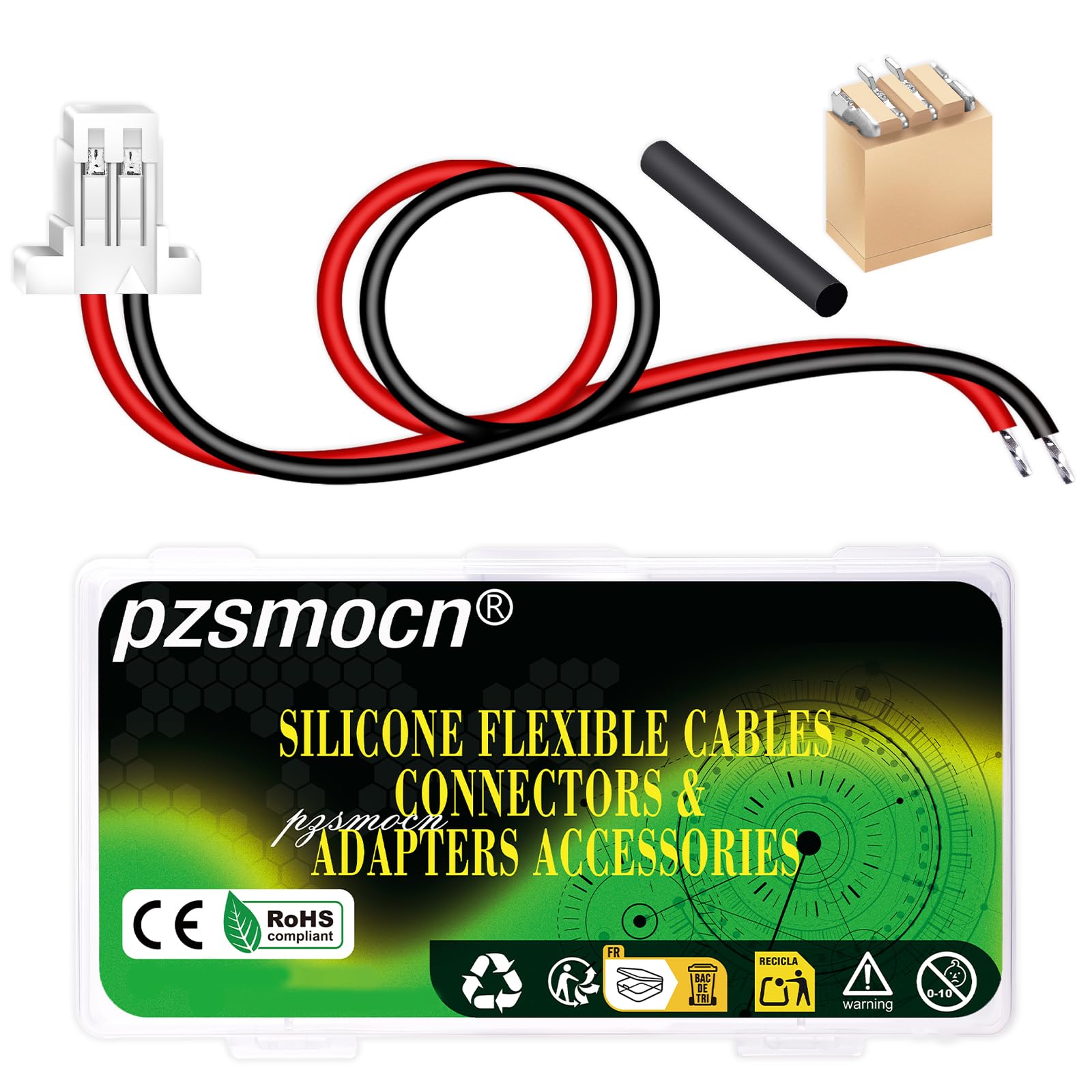 pzsmocn 20 Sets/80 Pcs Mini Micro JST-SH-SMD-VHR 1.0mm 2-Pin 30AWG Silicone Cable Adapter Kit, Female Connector with Pre-Crimped Wire 20cm and IC Male Plug，for LED Strips Lights, RC Toys, Batteries — image 1