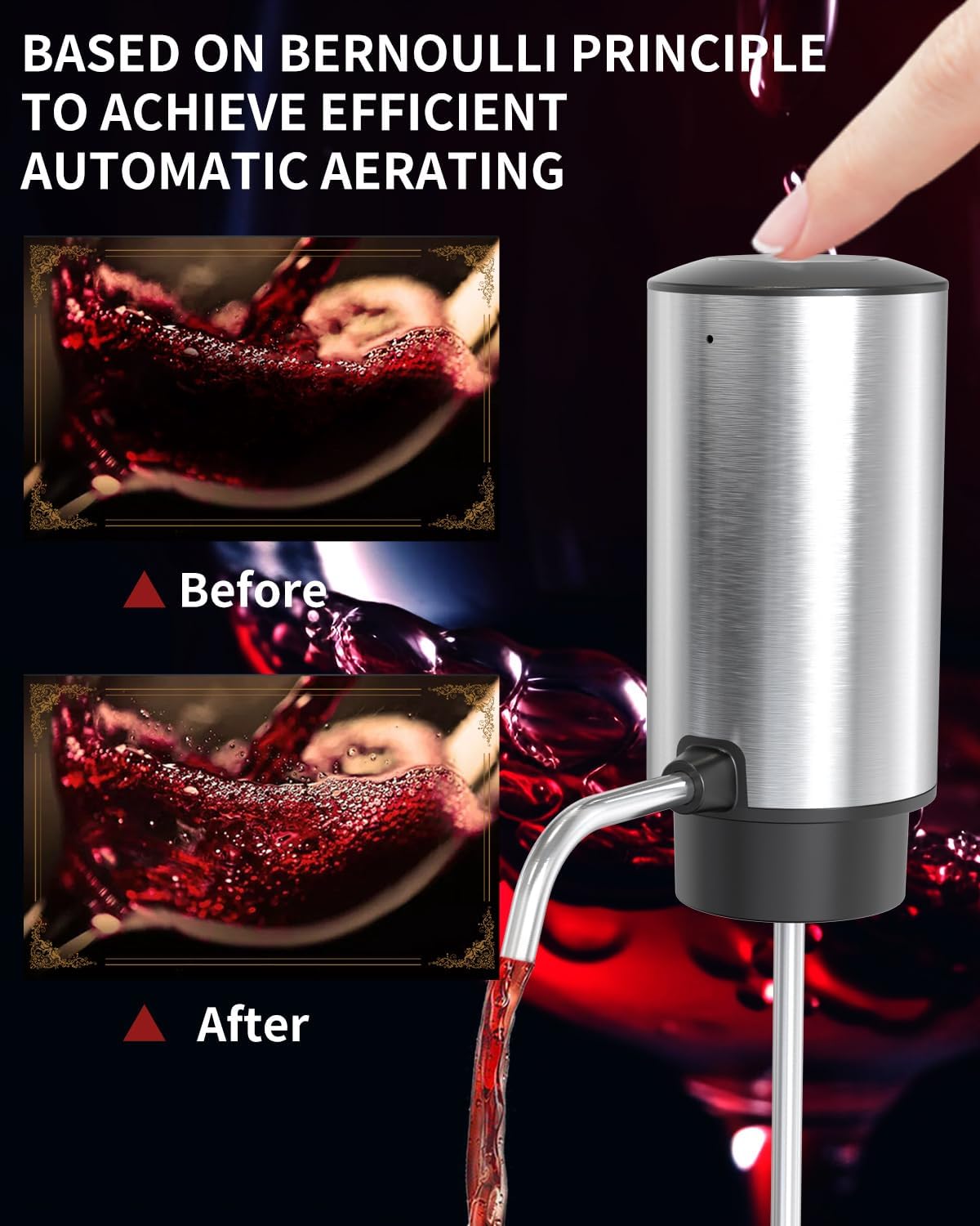 Juego de Decantador de Vino Eléctrico, Decantador de Vino Recargable de Un Solo Toque con Abridor de Vino Eléctrico, Para Amantes del Vino