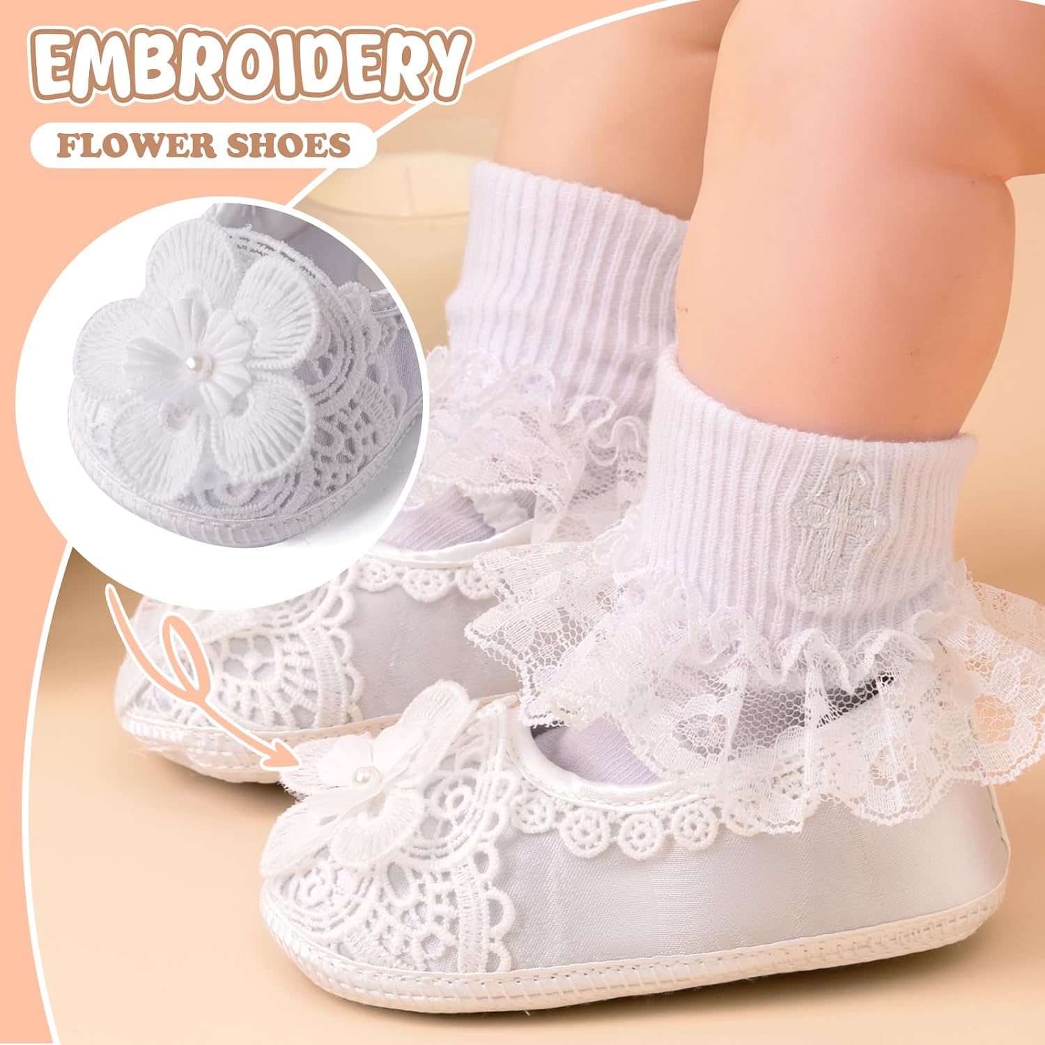 Booulfi Baby Sock Shoes White Newborn Booties Infant Baptism Shoes Socks for Baby Boy Baptism Christening Easter Outfits