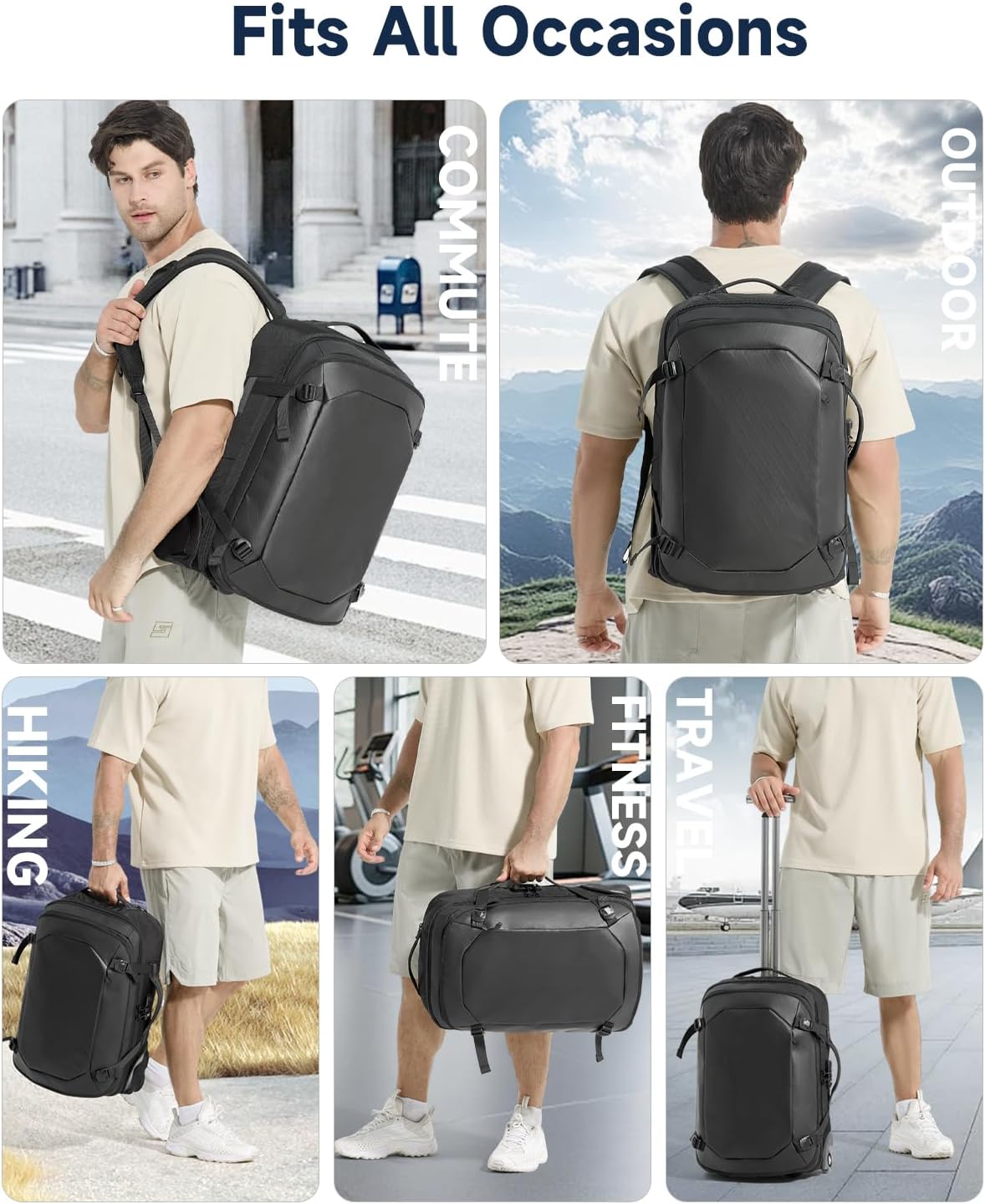 Rolling Laptop Backpack, 2 in 1 Carry on Backpack with Wheels, Water Resistant Carry on Suitcase with 2 Packing Cubes, TSA Large Travel Wheeled Backpack for Men to Airline Work Business, Black