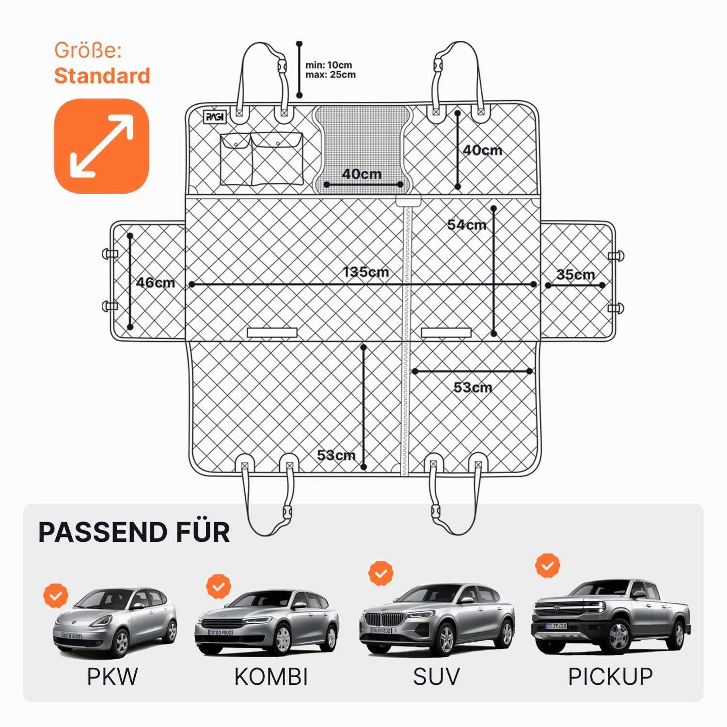 RAGI Hundedecke Auto Rückbank 4in1 - Wasserdicht Autoschondecke Hund Rücksitz - Teilbar Hundematte Auto mit Anschnallgurt - Kratzfeste & rutschfest Autodecke Hund Rücksitz für Alle Autos