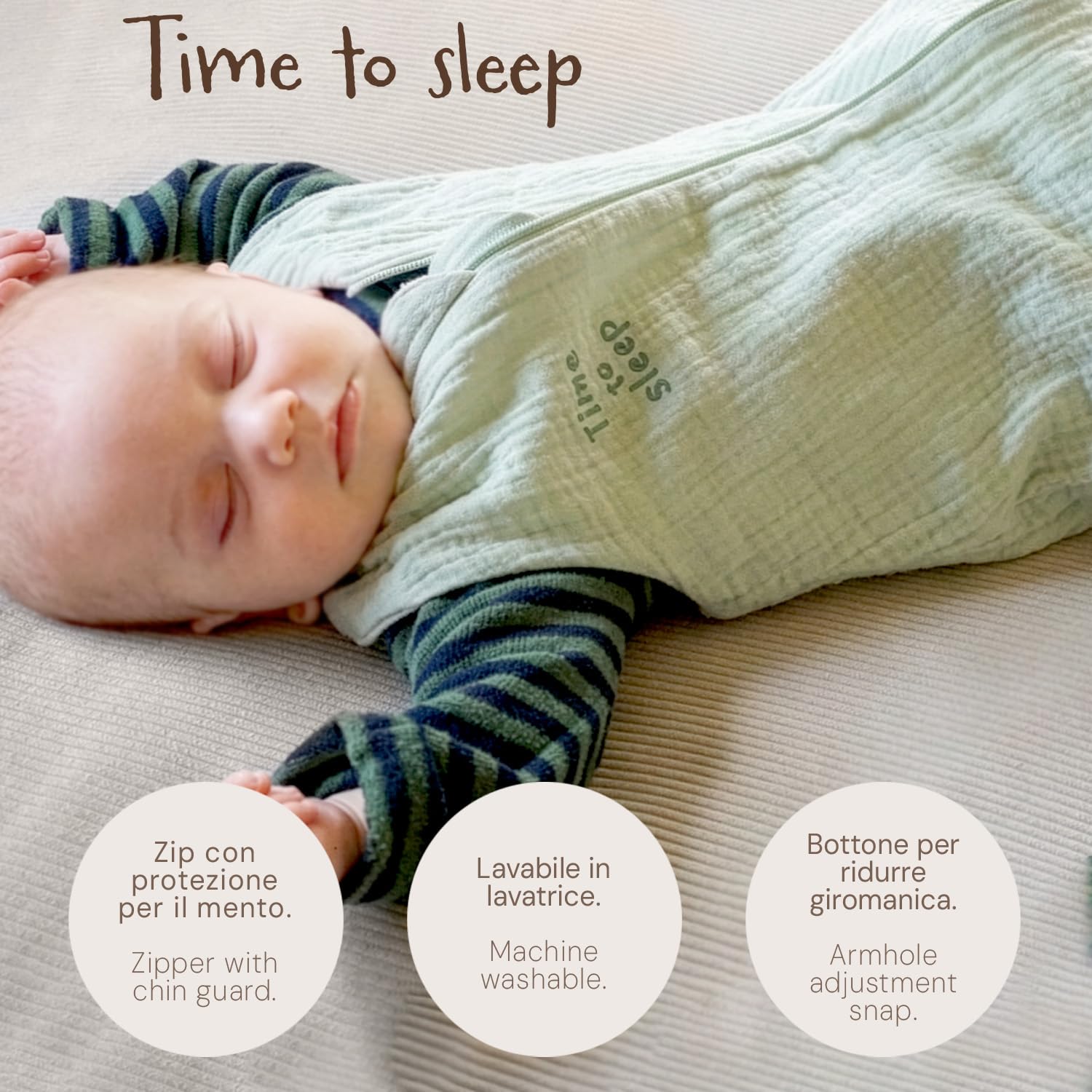 PERLETTI Sacco Nanna Tog 1 Estivo Primavera Cotone Organico - Senza Maniche e Piedini Neonato Bambino 0-6 Mesi e 6-18 Mesi - Leggero Confortevole Morbido con Cerniera Centrale