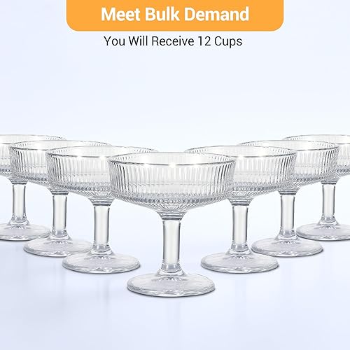 Miniatura 3 de Paquete de 12 vasos de cupé acanalados  Juego de vasos de Martini vintage de 7 onzas, tazas de cóctel transparentes para whiskyMargarita (4.25