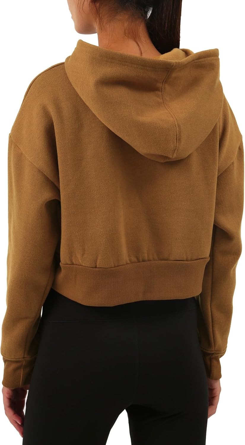 Amazhiyu Women’s Fleece Cropped Hoodies Casual Long Sleeve Pullover Crop Tops - Image 3