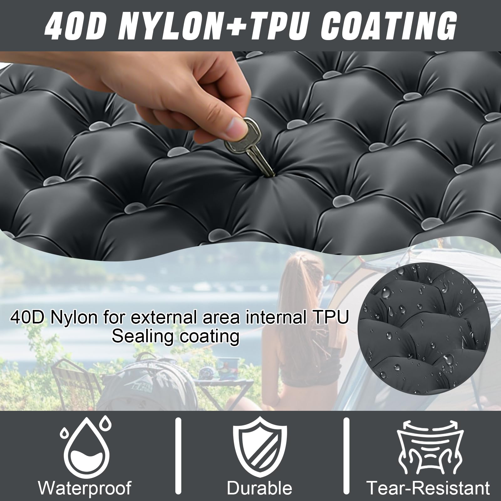 Colchoneta Autoinflable para Dormir para Acampar, Utraligero Esterilla Inflable Portatíl Colchón Individual, concon Bomba de Pie para Camping, Exteriores, Viaje(Gris) - 5