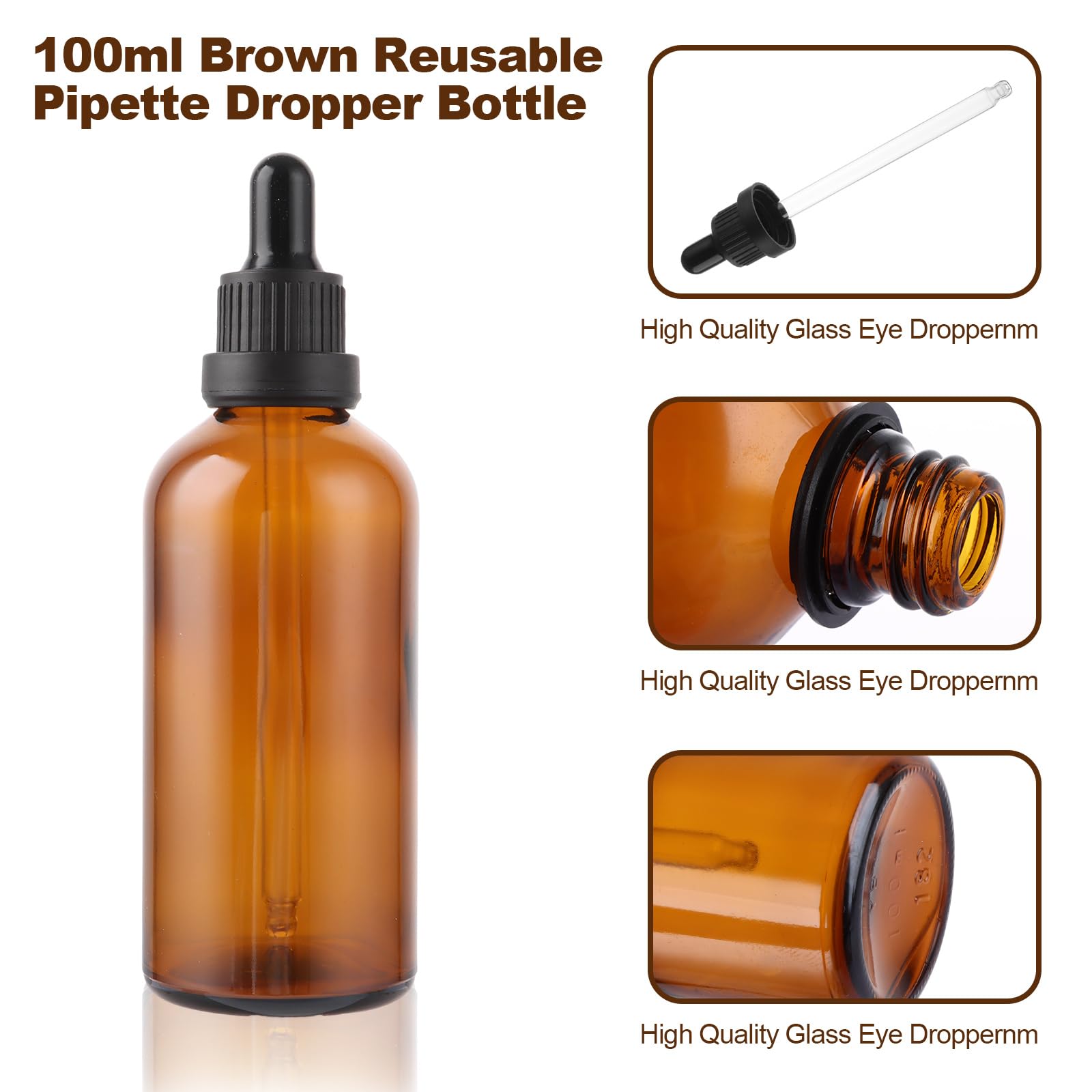 MUXHEL 15PCS Pipette Dropper Bottle 100ml Dropper Bottle Amber Glass bottle with Glass Pipette Funnels & Labels for Aromatherapy Blends Essential Oils Liquids - Image 4