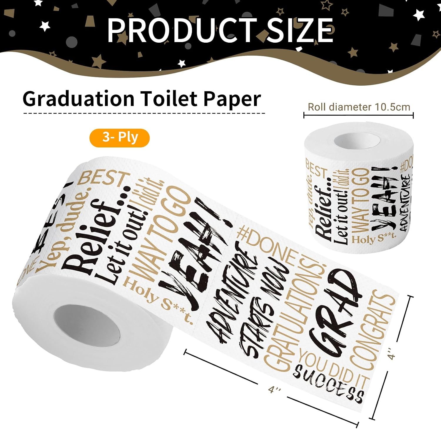 Graduation Party Supplies Printed Toilet Paper Gag Gift – Printed TP Funny Toilet Paper Roll for Pranks, Surprise, Bathroom Decor, Novelty Happy Graduation Gift for Graduate, 3 Ply Strength