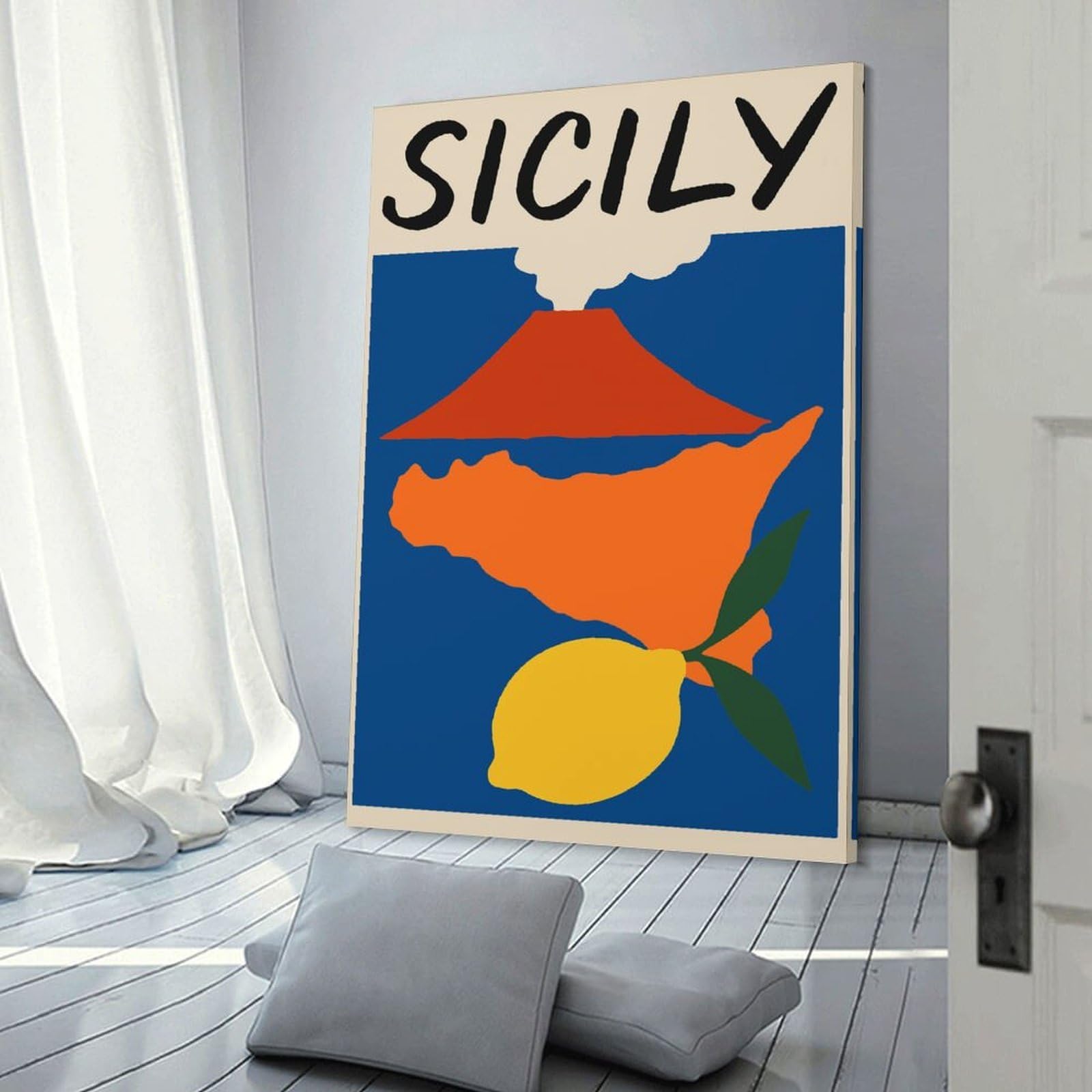 Junmoney Room Decor Wall Art Sicily Travel, 24x36inch(60x90cm), for Gallery Wall Layouts in Home Or Office, Home Wall Art for Statement Displays