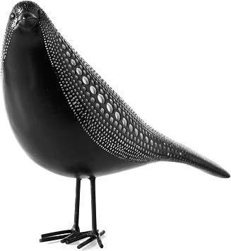 Torre & Tagus 6" Standing Bird Statue for Home Decor & Office Decoration, Black Finish with Indented White Polka Dots for Indoor Book Shelf, Entryway Console, Bedroom & Wedding Gift Debossed Bird