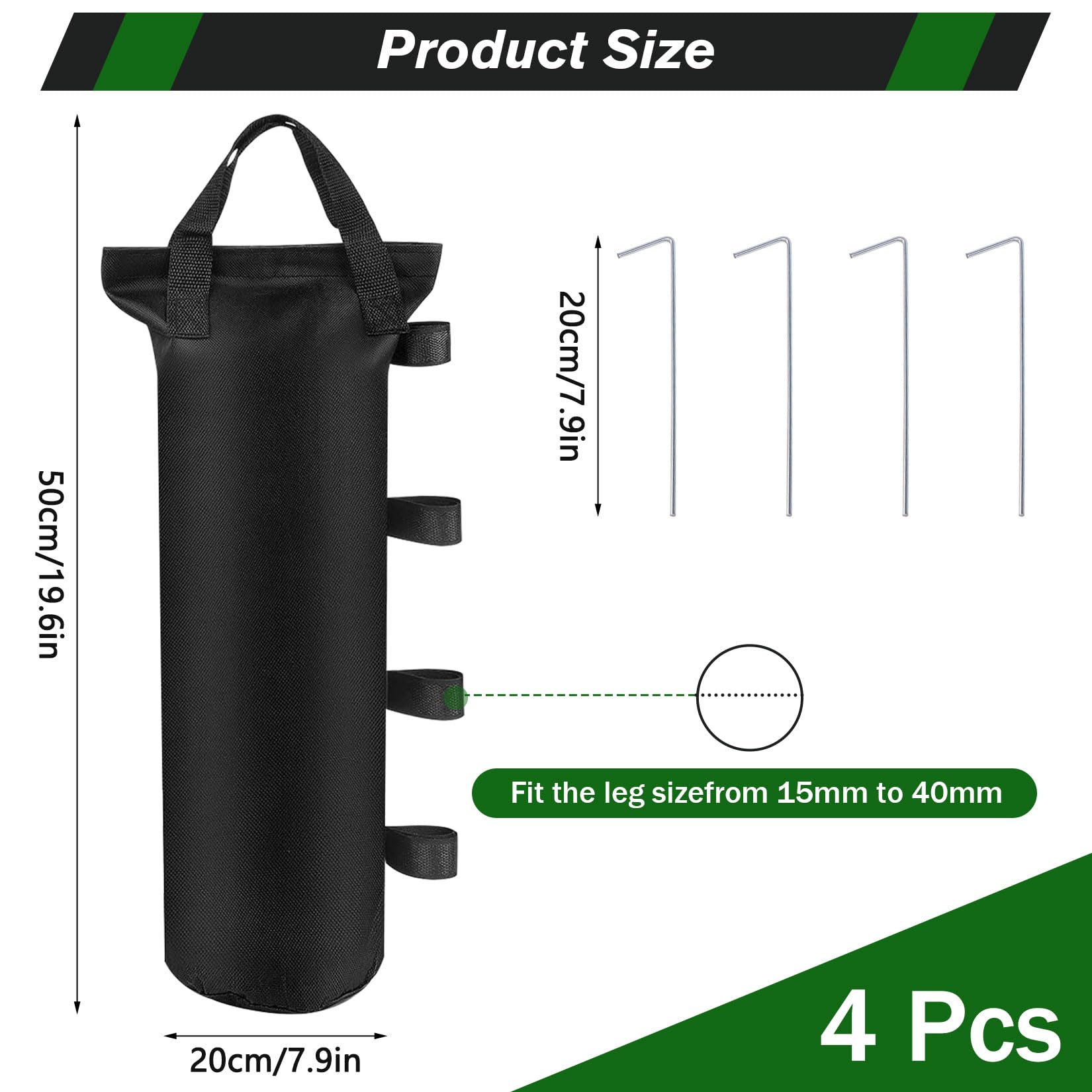 Lot de 8 poids pour tonnelle, poids de tonnelle, sacs de sable Oxford 800D pour lestage avec clou fixe, lestage pour camping, tentes, parasols, tonnelle