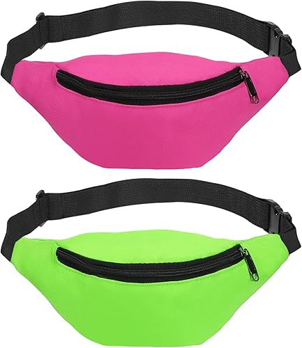 PATIKIL Riñonera de los años 80 para mujer, riñonera ajustable de los años 90 para correr, rosado, verde