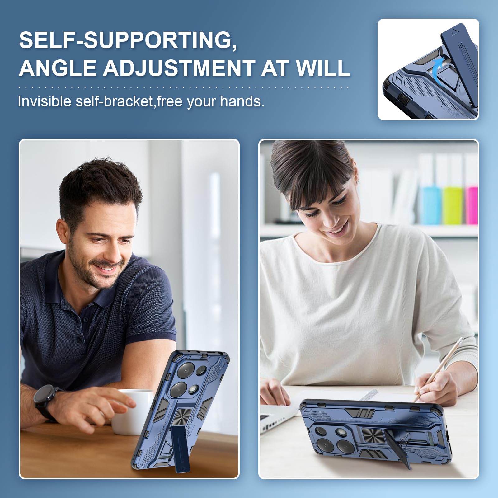 Funda para Xiaomi Redmi Note 15 Pro 5G, Carcasa Antigolpes con Soporte anular metálico, Case Protectora de Grado Militar, Azul — view 572