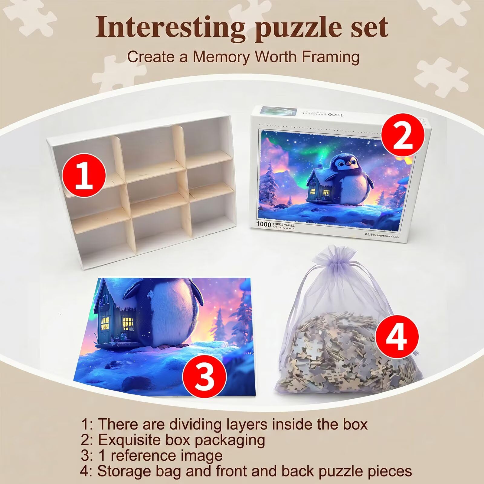 Carino pinguino Puzzle 1500 Pezzi per Adulti, Puzzle in Legno - Collezione Classica con Poster Incluso -Sfida di Concentrazione e Passatempo Antistress, Gioco Educativo per Famiglia, 87 x 57 cm f0-562