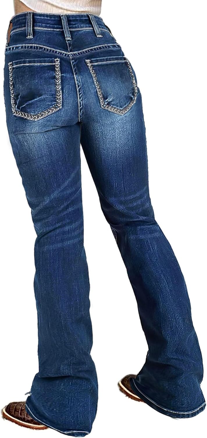 Flamingals Boot Cut Jeans for Women Stretchy Embroidered Tummy Control Butt Lifting Flare Denim Jeans