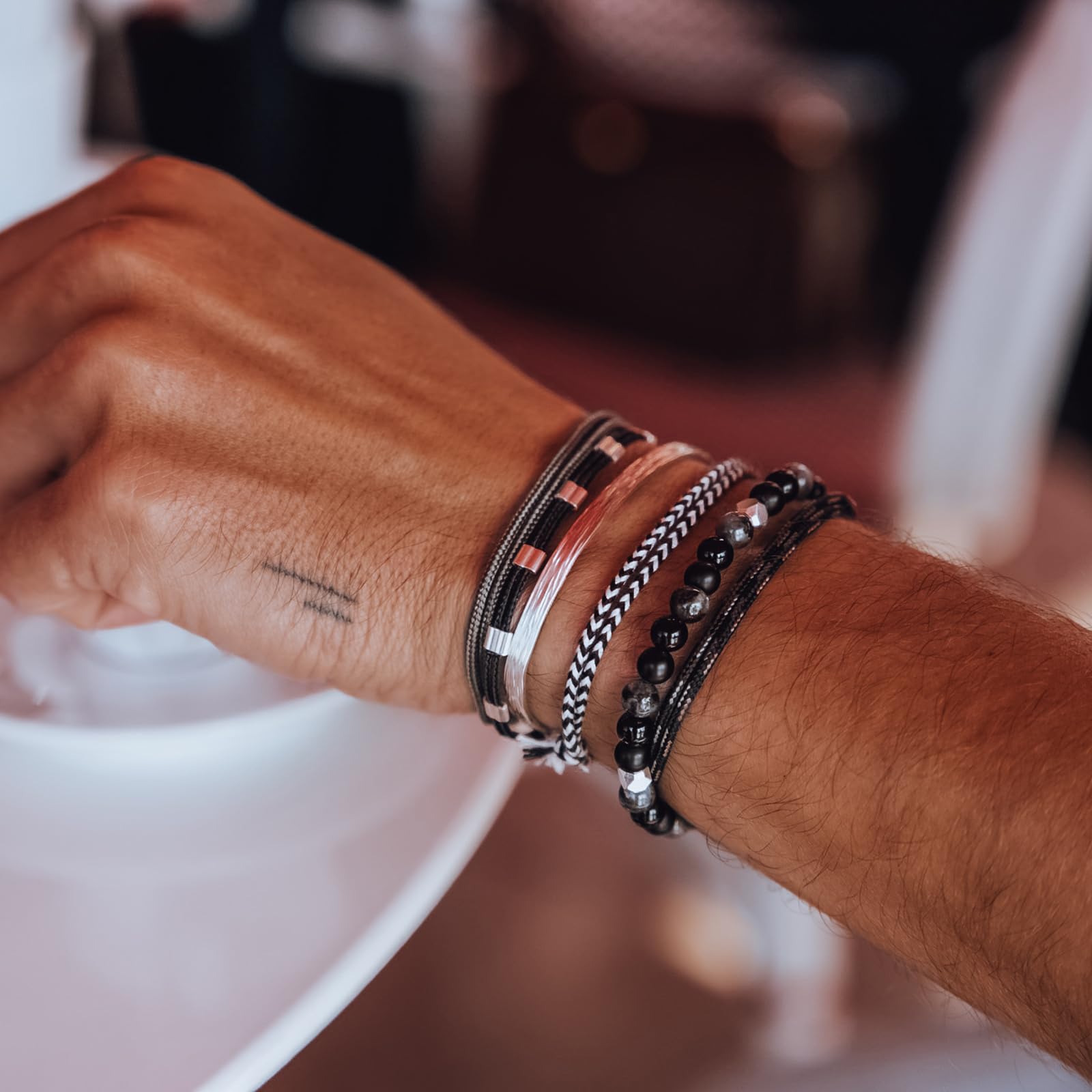 Nato Cuff - Bransoletka Wrap Toggle ze srebra próby 925 - kamienie naturalne - Paracord, biżuteria dla mężczyzn lub kobiet, ręcznie robiona we Francji, Moyenne, Srebro, Ametyst