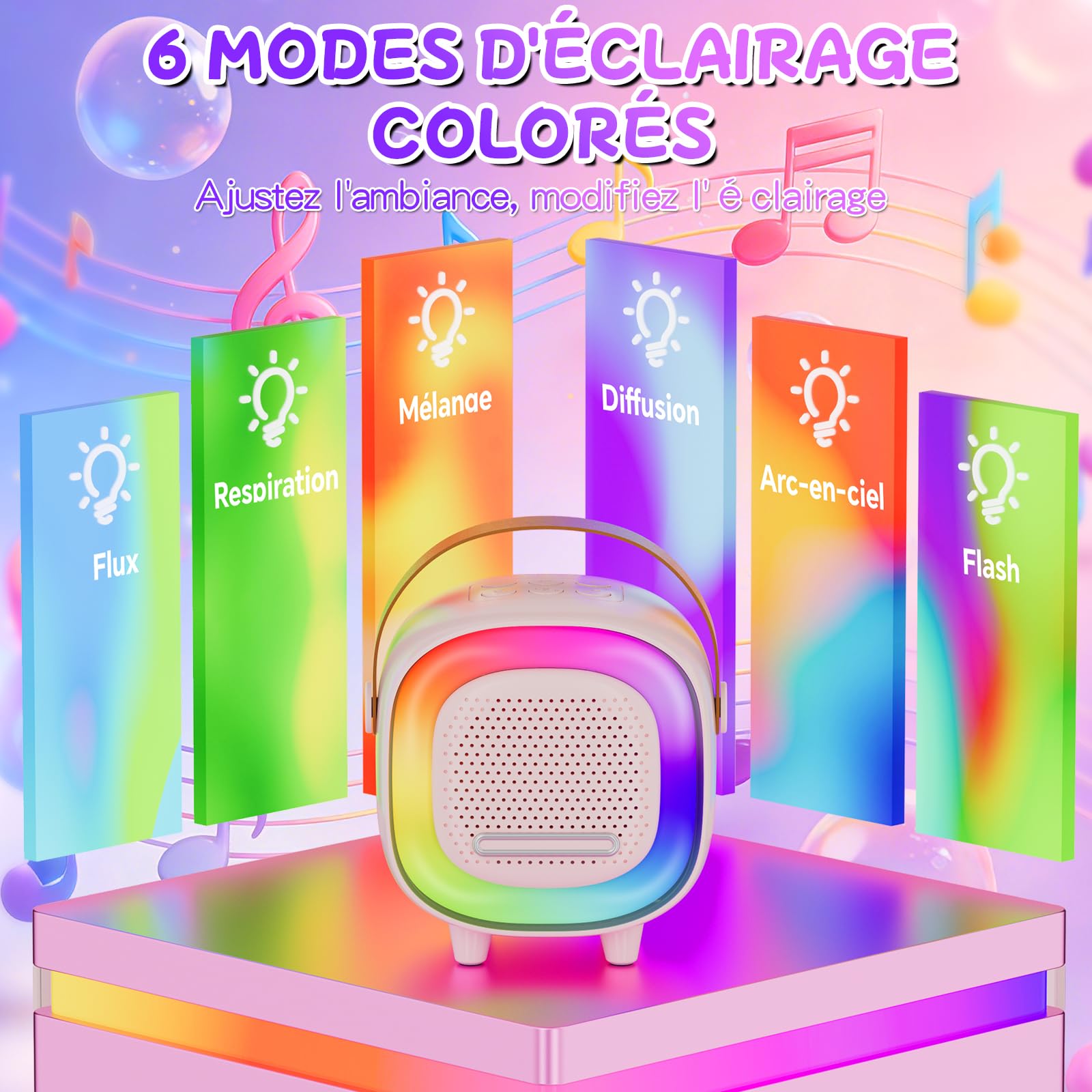 Micro Karaoke Enfant avec 2 Micro sans, 6 Modes D'éclairage avec Effets, Enceinte Bluetooth Portable, Cadeaux d'anniversaire de Noël pour Enfants Jouets pour Enfants 3-12 Ans (Rose)