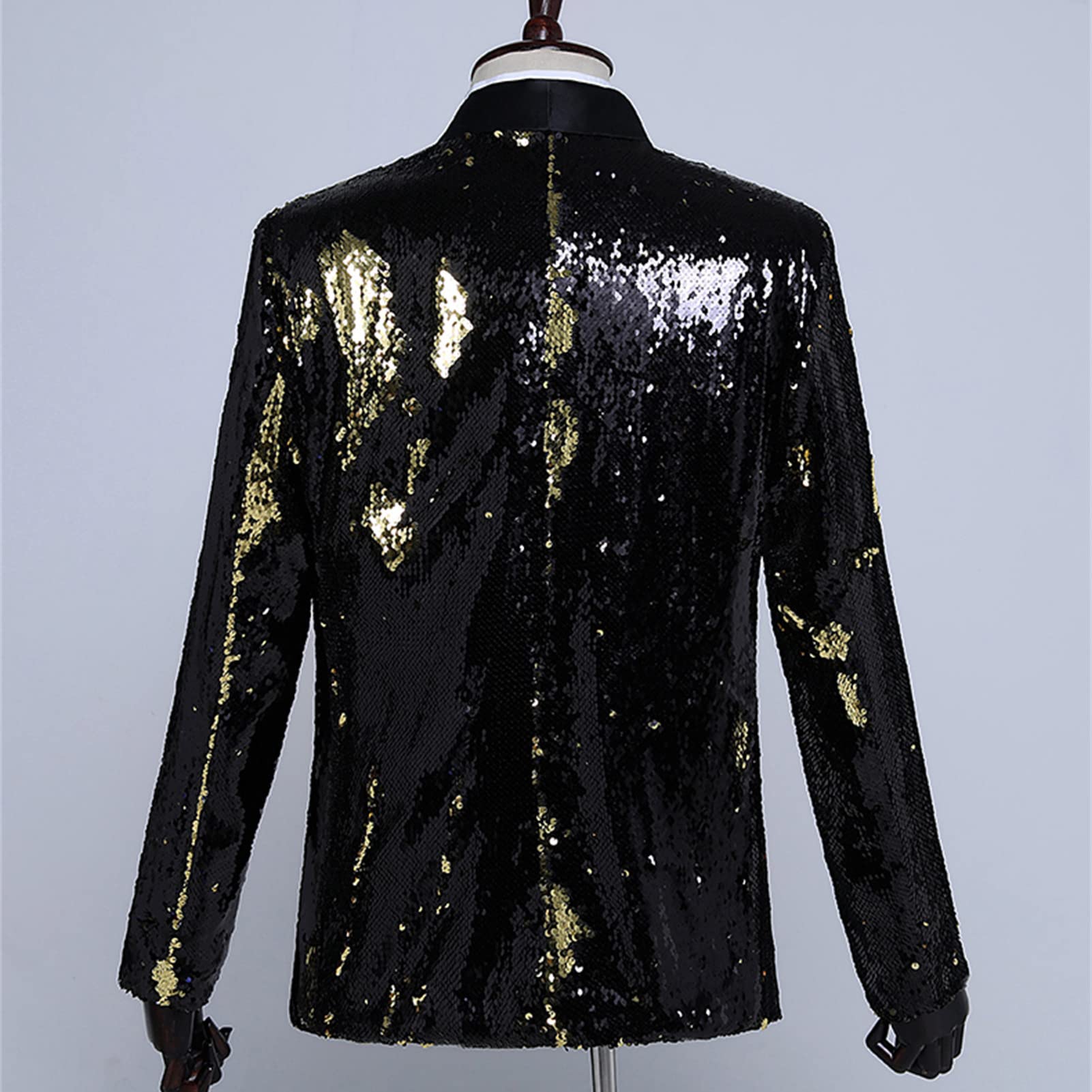 Maiyifu-GJ Men's Shiny Sequins Suit Jacket Sequin Wedding Nightclub Tuxedo Sport Coat Slim One Button Festival Party Blazer (Black,X-Large)
