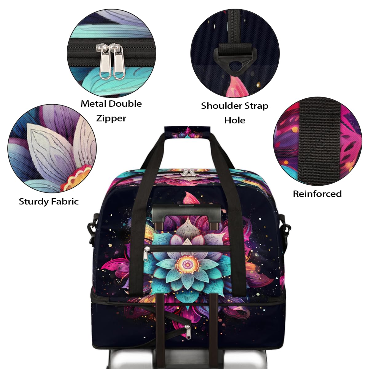 Borsone da viaggio pieghevole con motivo mandala etnico galassia, borsa da palestra espandibile con scomparto per scarpe, grande capacità, borsa da weekender, per viaggi, sport, viaggi notturni