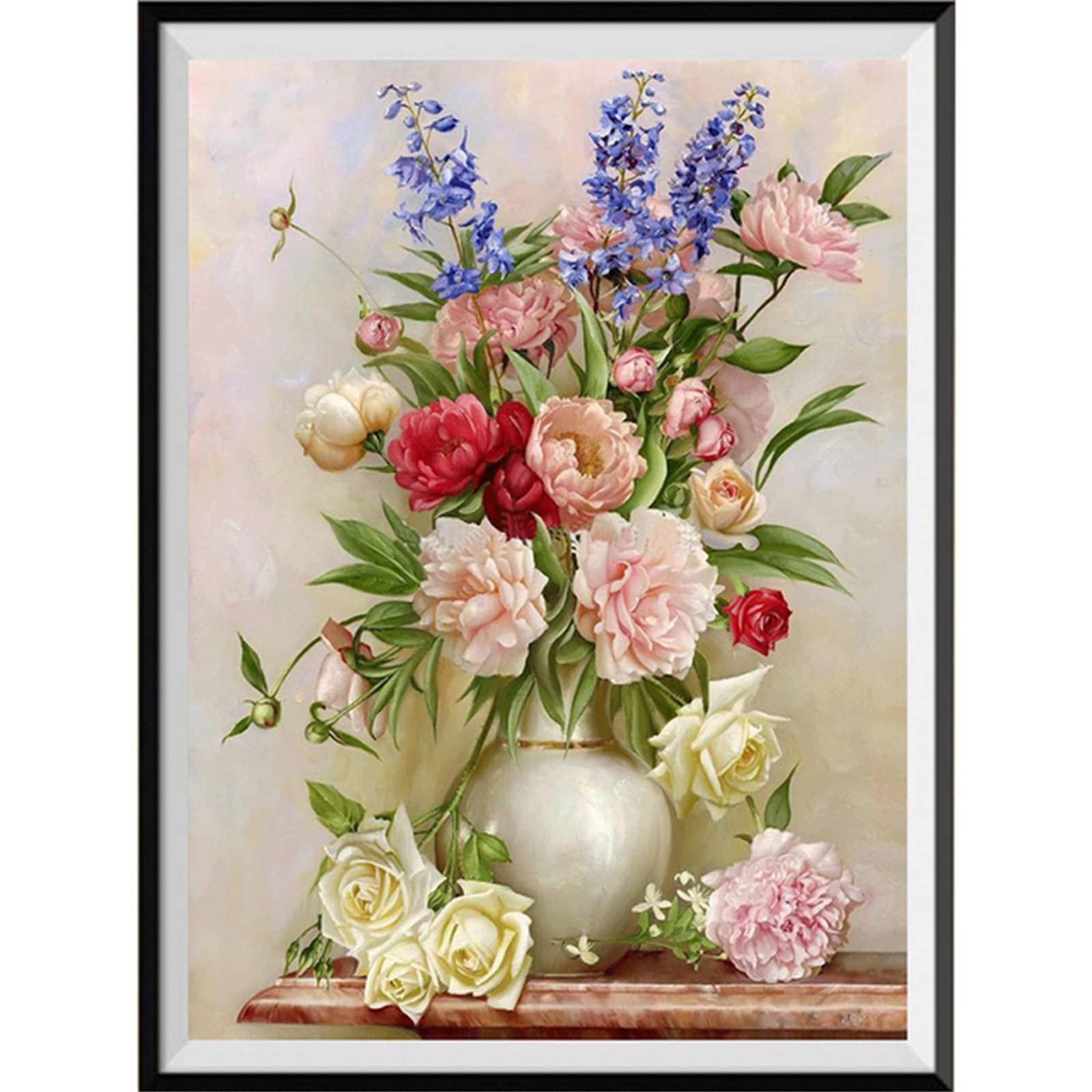 Peinture diamant vase de fleurs grand format pour illuminer le salon