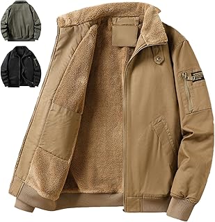 Men's Winter Sherpa Lined Bomber Jacket, Heavy Duty Warm Fleece Lined Tactical Jacket, Casual Fur Collar Cotton Coat