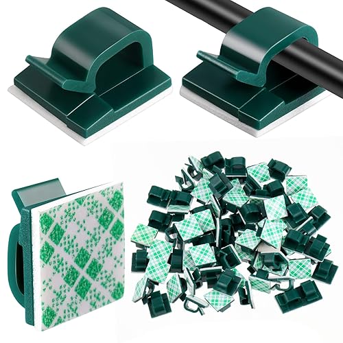Blulu 100 clips adhesivos para cables a granel para organizador de cables, ganchos de luz al aire libre para cadena de luces de pared de Navidad,