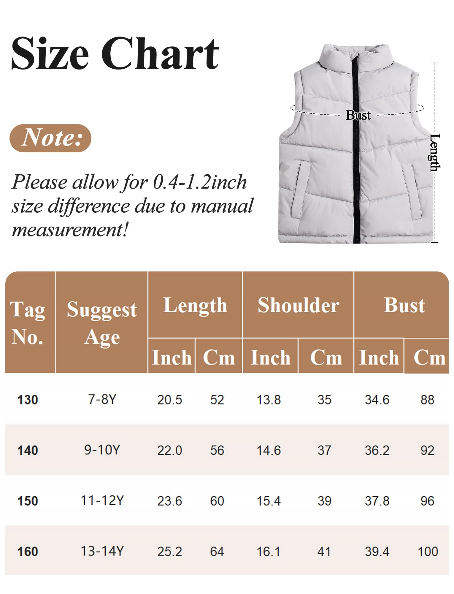 FEOYA Enfant Veste Matelassée Zippée Ado Sans Manche Doudoune Chaude Rembourré Garçon Sans Manche Manteau Légère Automne Gilet De Duvet Confortable D'Hiver D'Extérieur Coupe Vent Épais 7-14 Ans