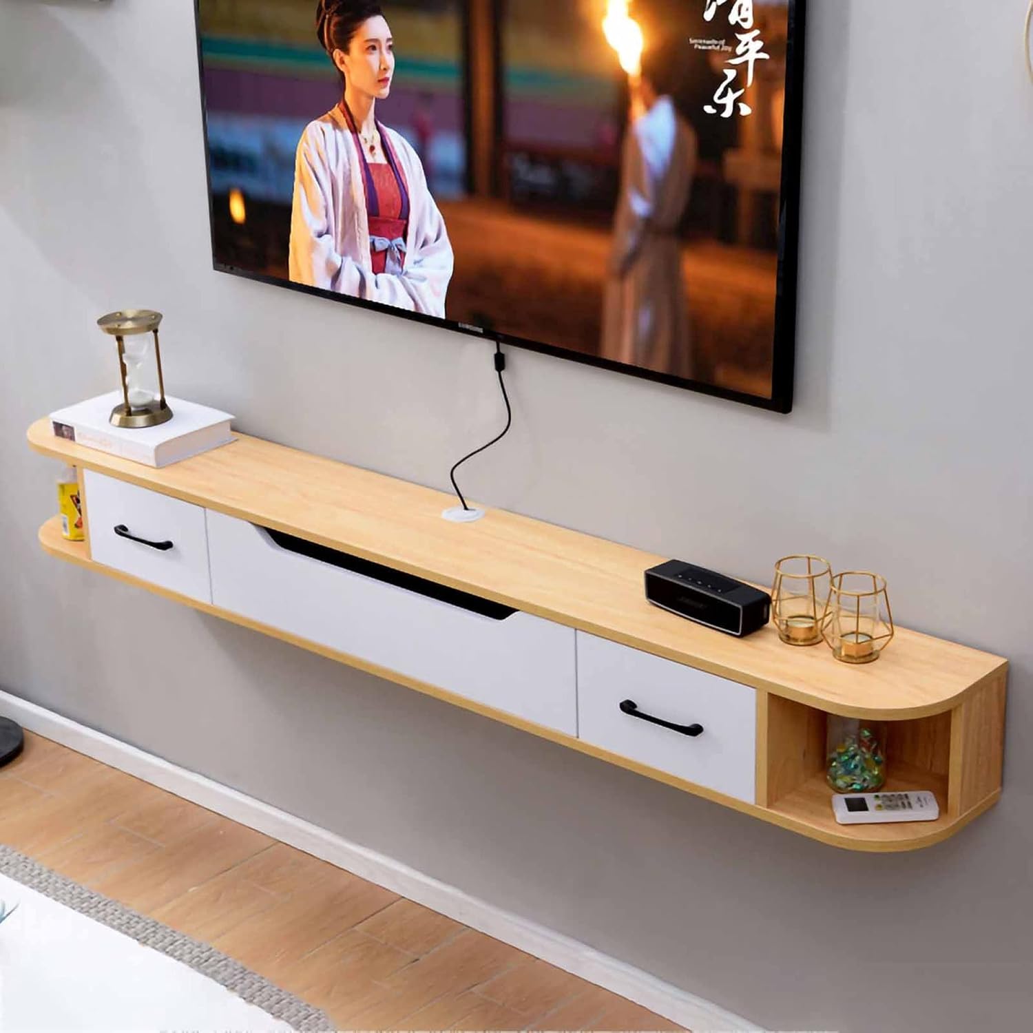 Floating TV Stand Floating TV Stand Solid Wood Wall Mounted Media