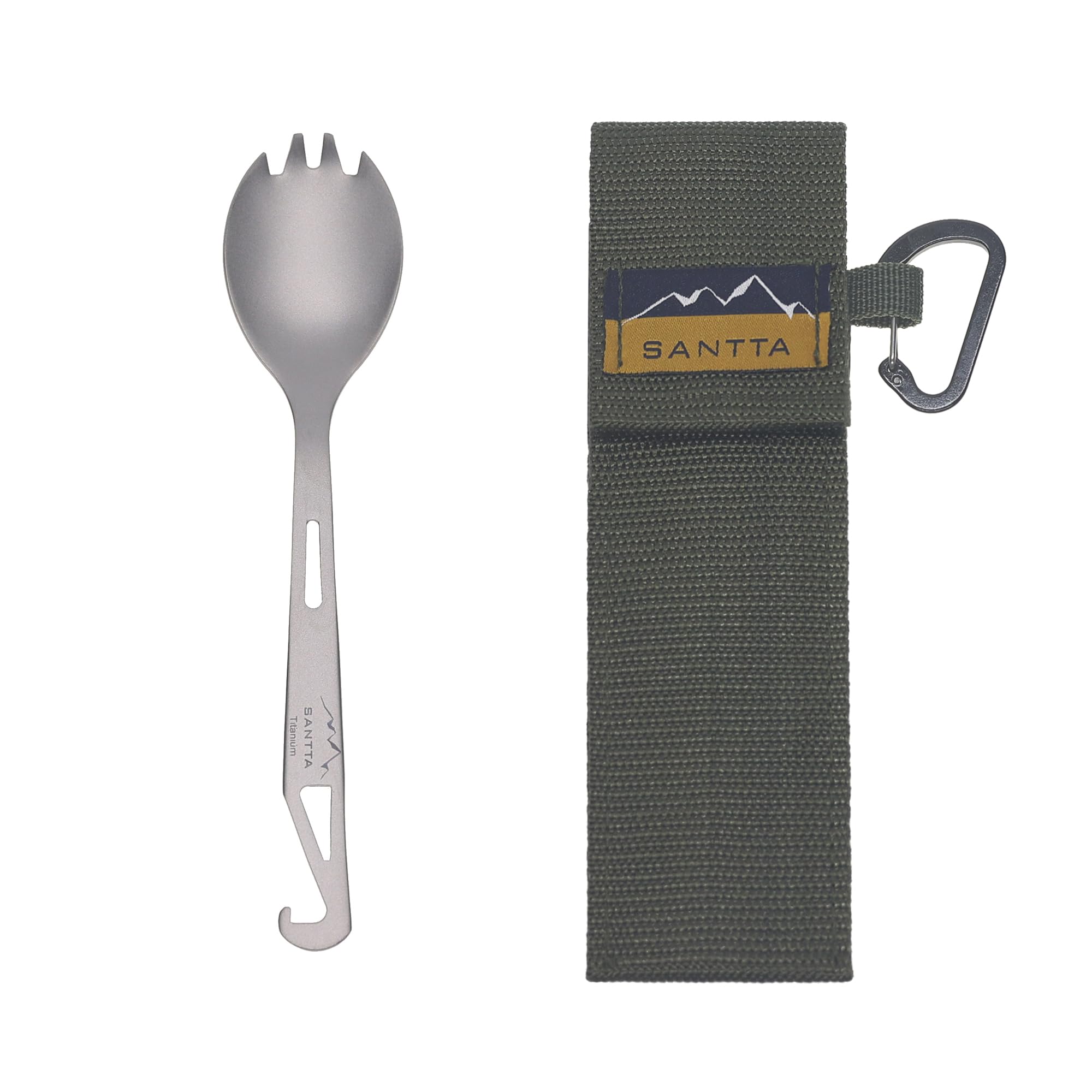 SANTTA Titanium 3-in-1 Camping Spork, Spoon, Fork & Bottle Opener Combo Utensil for Hiking and Travel
