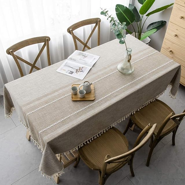 Pahajim Square Table Cloth Cotton Linen Tassel Wipe Clean Washable Tablecloth Wrinkle Freefor Kitchen, Dinning,Party Tabletop Decoration(Brown,55 x 55 inch)