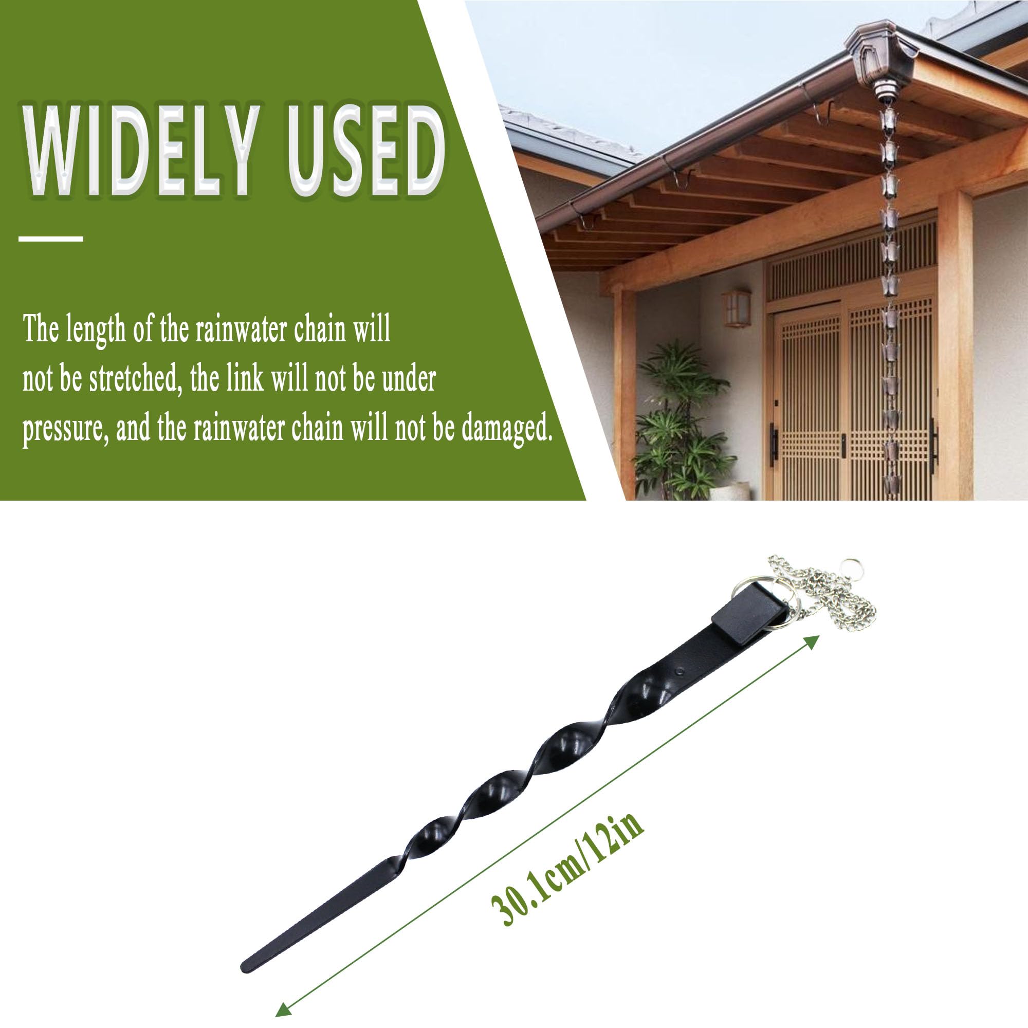 Anclaje Para Cadena De Lluvia Good Directions – Estaca De Acero Y Cadena De Cobre (Negro)