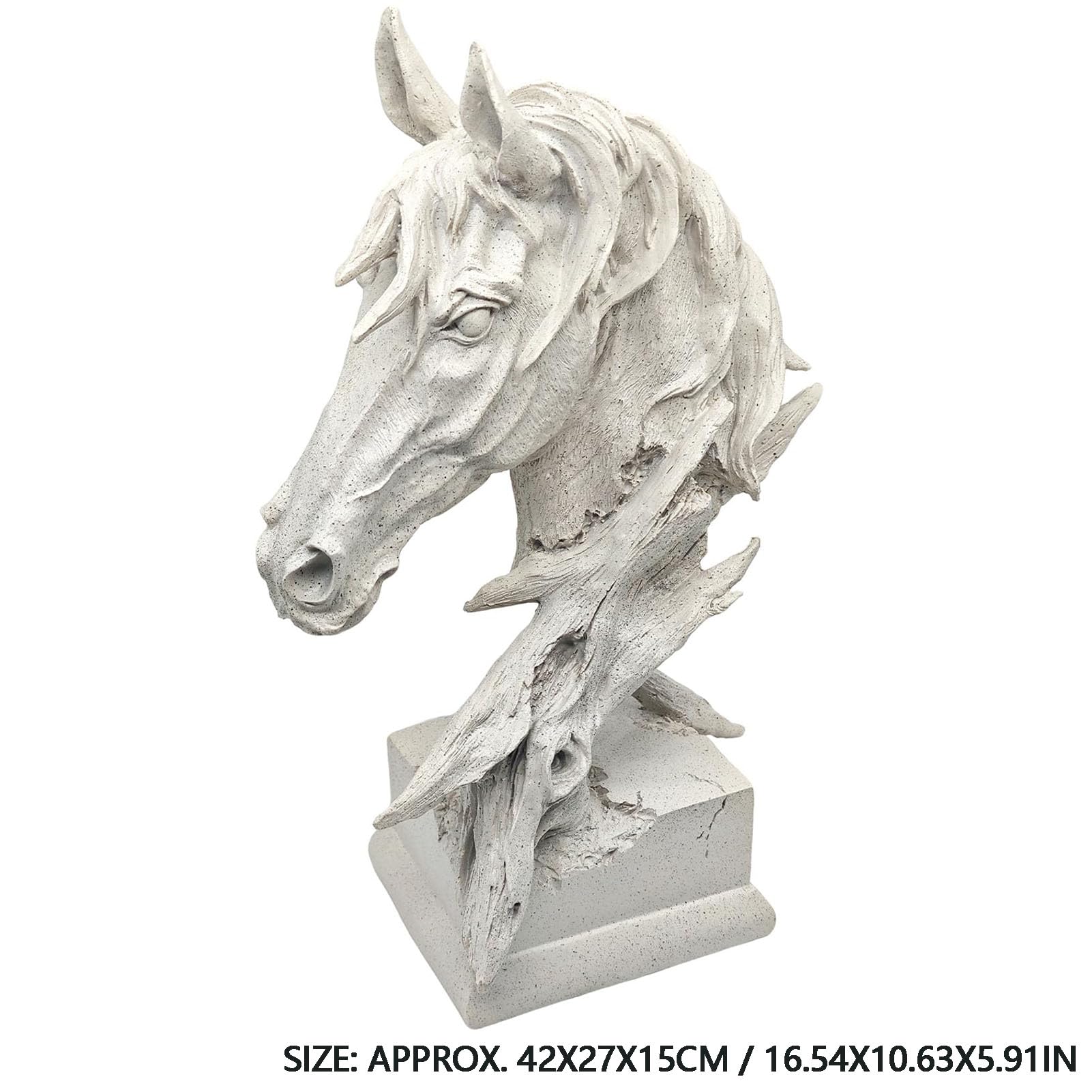 Escultura de Resina de Estatua de Cabeza de Caballo con Acabado de Piedra