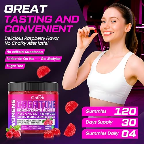Miniatura 5 de Gomitas de monohidrato de creatina 6000MG pre-entrenamiento para mujeres, gomitas de creatina con colágeno, BCAA 211, zinc y taurina para el apoyo