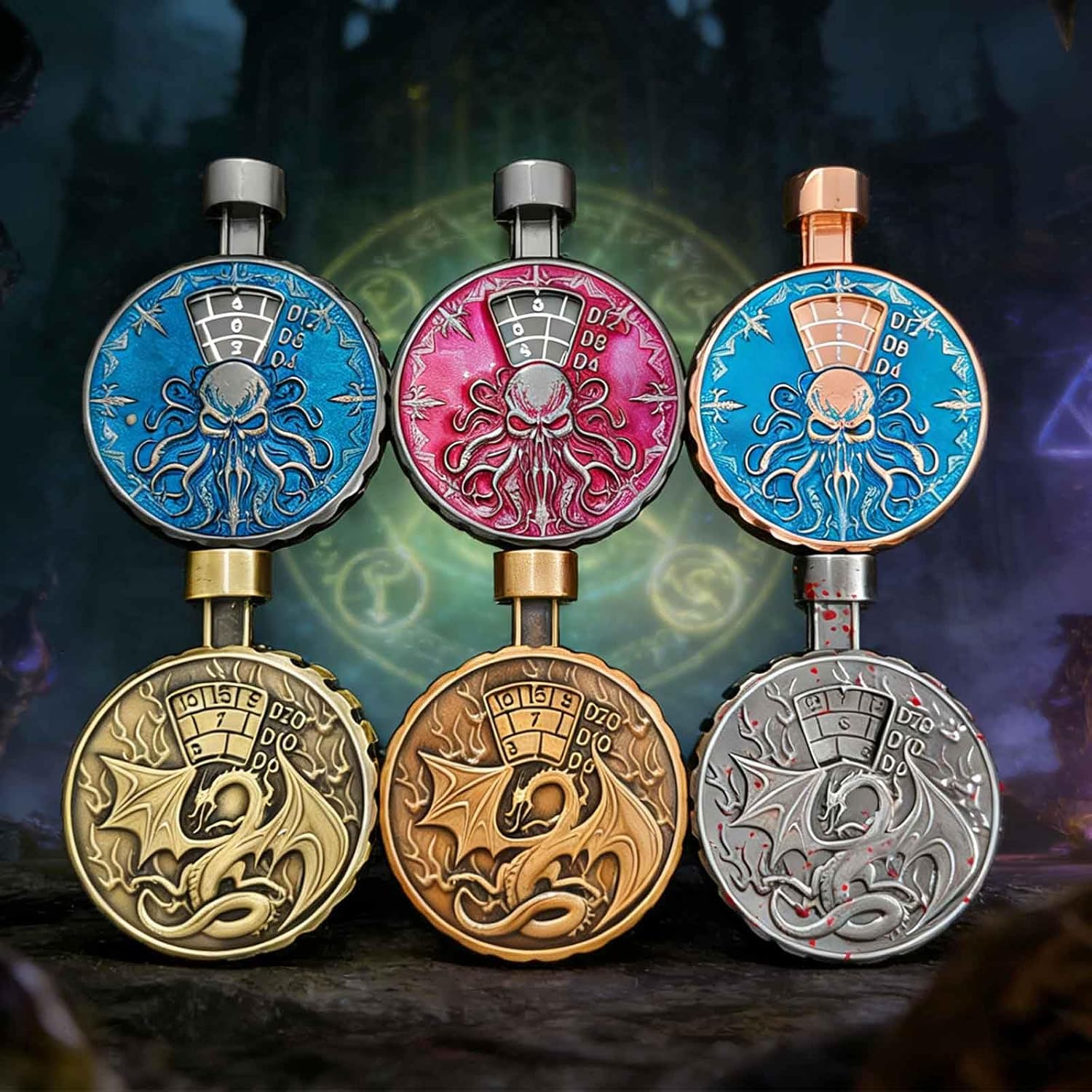Press-Type Roulette Dice Spinner 4.0, Randomand Precision Read DND Dice, Full Zinc Alloy Housing Metal DND Dice, Include Gift Case for DND Dice Set, RPG Role Playing Table Game Gifts (Ancient Gold)
