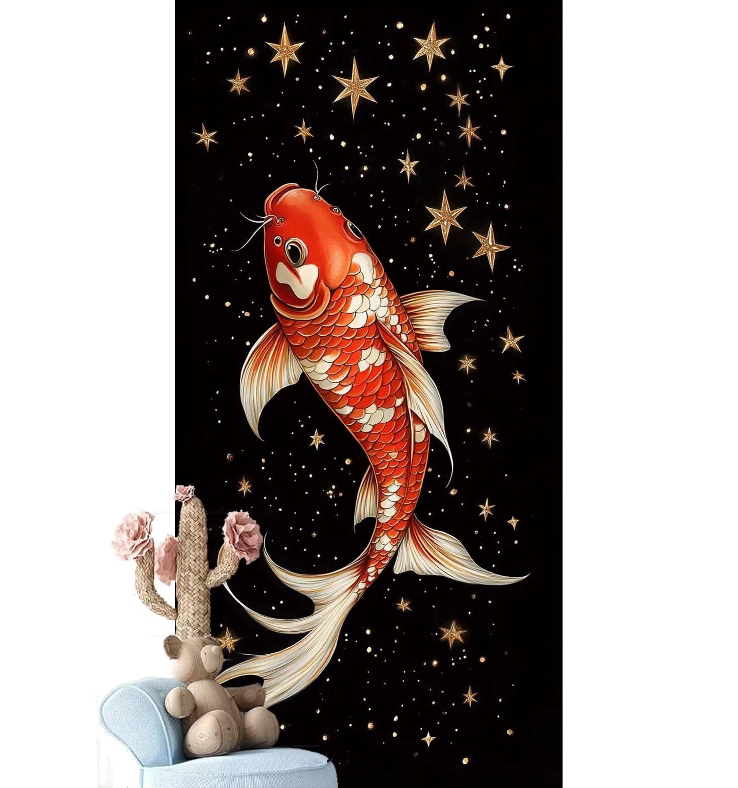 Dipingere con i Numeri per Adulti Bambini, Paint by Numbers con Pennelli Pittura a Pigmento Acrilico, Fai Da Te pittura di Numeri Kit Decora la casa Regalo (Senza Cornice)- Rosso,Koi 90x260cm V-942