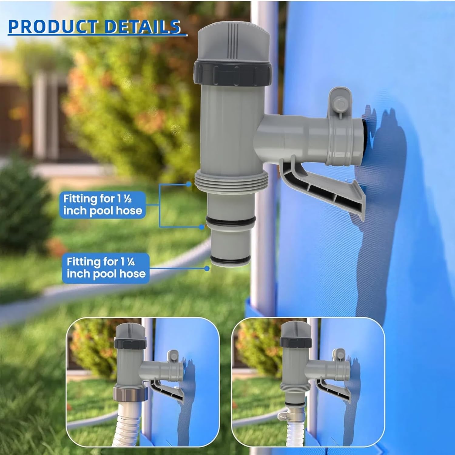 Plunger Valve for Above Ground Swimming Pool, Pool Replacement Parts with On-Off Valve, Pool Hose Adapter and Pool Pipe Holder, Pool Pump Parts, Above Ground Pool Accessories (Pipe Holder-2)