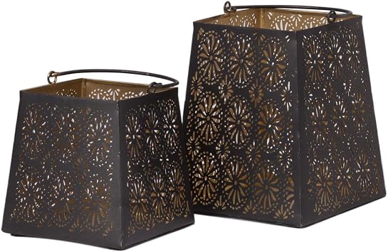 Lexi Home 2-Piece Candle Holders Lanterns Flower Cut