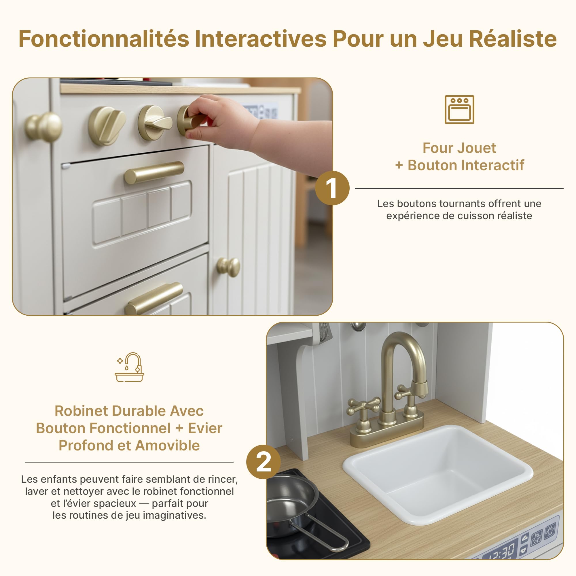 Grande Cuisine pour Enfant en Bois avec lumière et Son –avec Accessoires, évier, cuisinière et Four – pour Enfants pour des Jeux de rôle réalistes