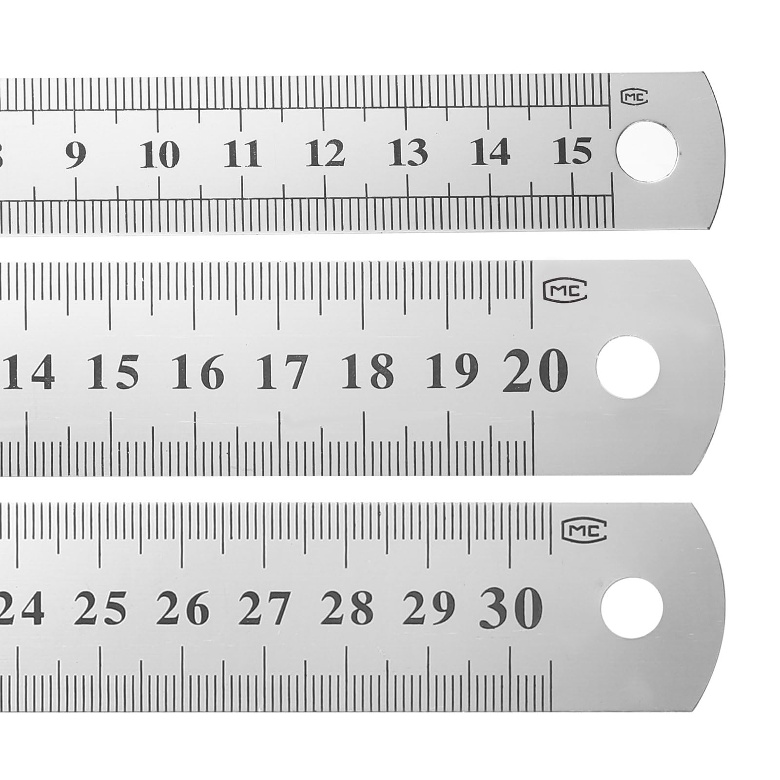 sourcing map 3 Pcs Steel Ruler 15cm/20cm/30cm Machinist Metal Ruler Carbon Steel Metric Straight Edge Measuring Tools 0.3mm Thick for Engineering Architect Drawing Home Office