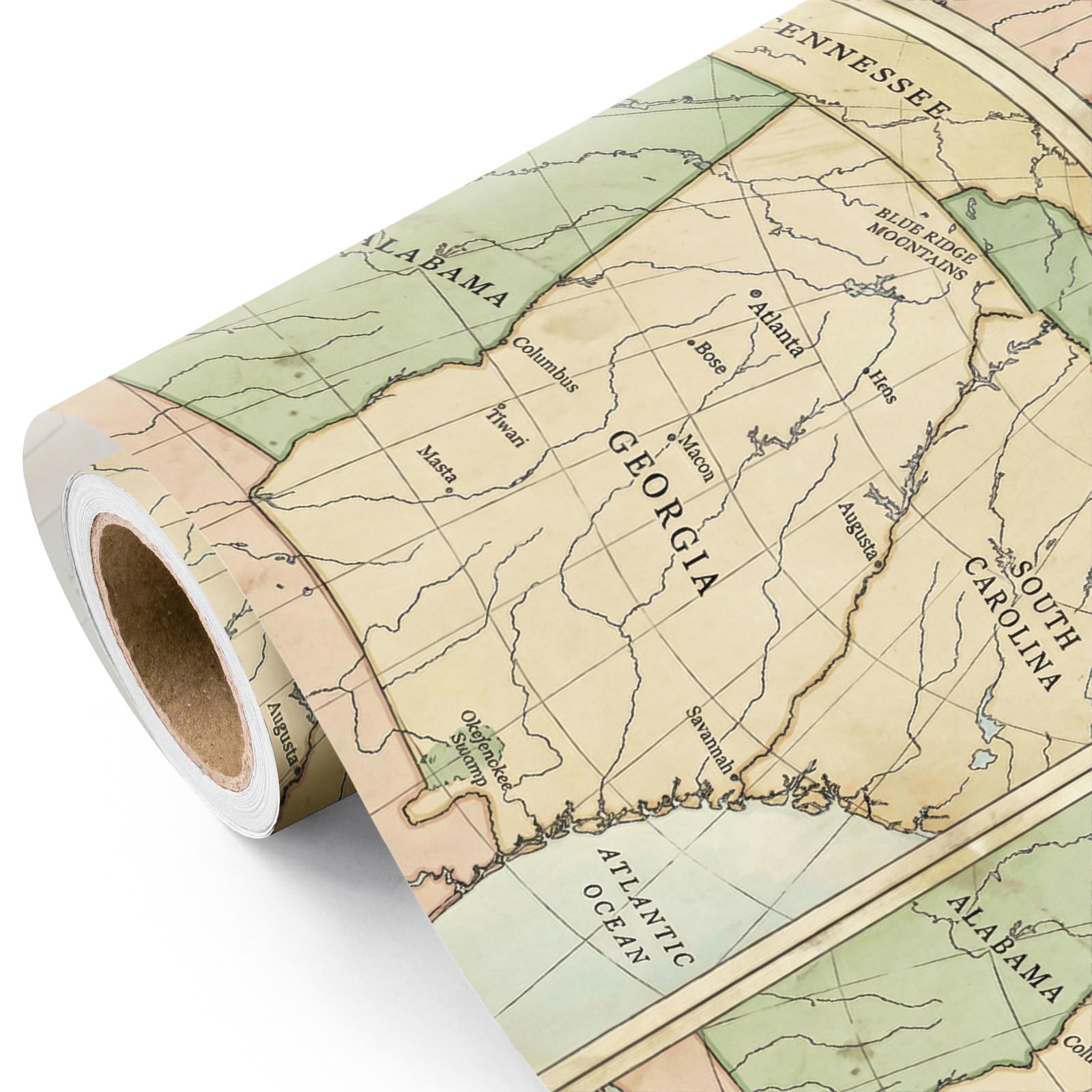 WRAPAHOLIC Vintage Map Wrapping Paper Roll - Mini Roll - 17 Inch x 16.5 Feet - Antique Retro Wrapping Paper with Georgia Map Design for Birthday, Travel Lovers, Graduation, Father's Day