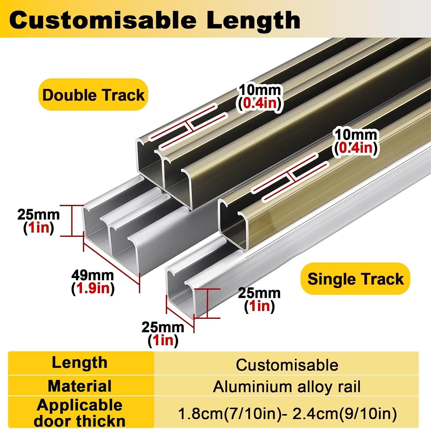 Sliding Door Hardware Kit for Single Double Gate, Interior Outdoors Top Mount Aluminum Door Rail, Replacement Pocket Door Track and Rollers(Single-Track,370cm/12.1ft)